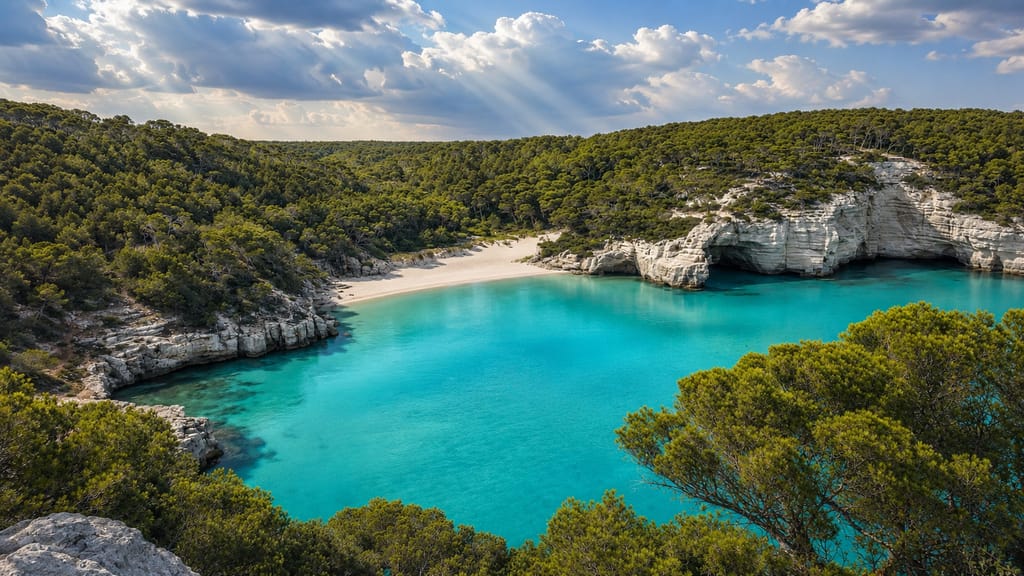 Cala Mitjana, cala virgen de aguas someras en el sur de Menorca